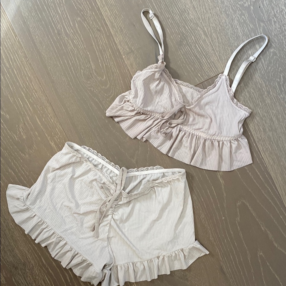 Women's Cream Ruffle Sleepwear Set